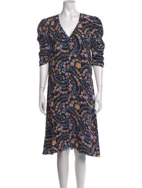 See by Chloé Navy Ditsy Floral Long-Sleeve V-Neck Dress Size 36